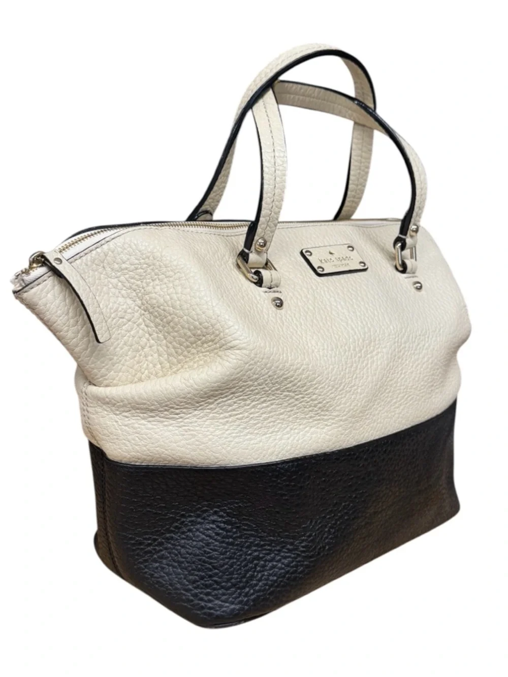 Kate Spade Grove Court Blaine Black Cream Pebbled Leather Purse/Bag/Tote/Satchel